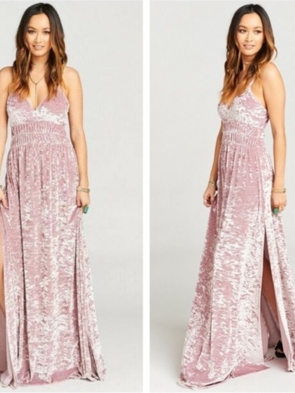Blush Pink Velvet Maxi Dress with Smocked Waist
